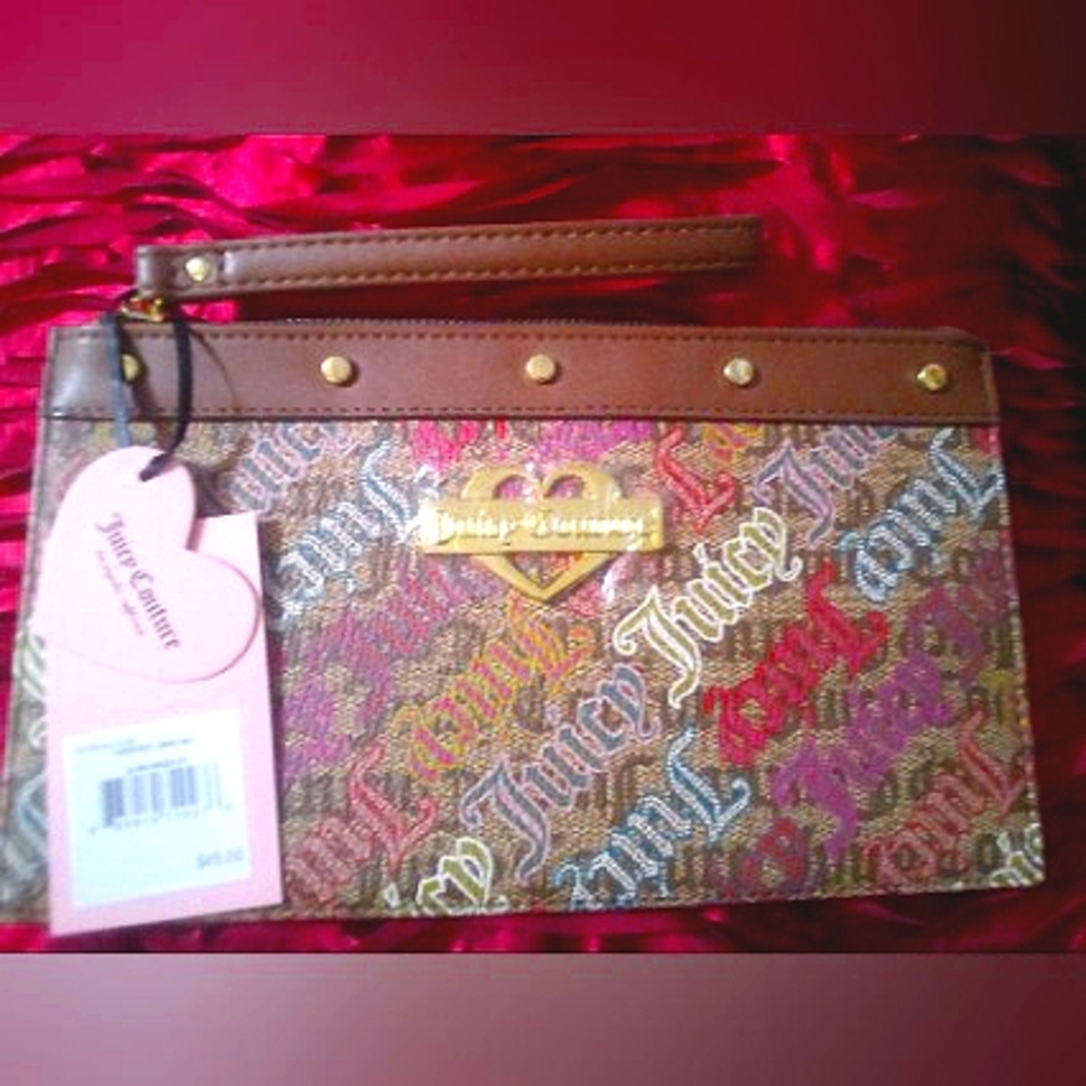 ★NWT★ JUICY COUTURE  WRISTLET !   Red, Tan, Brown, Gold & Teal Signature Leather